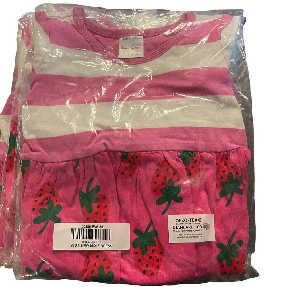 Hanna Andersson Girls Striped Strawberry Mixie Dress 2T 85CM Pink Summer NEW - Picture 5 of 12